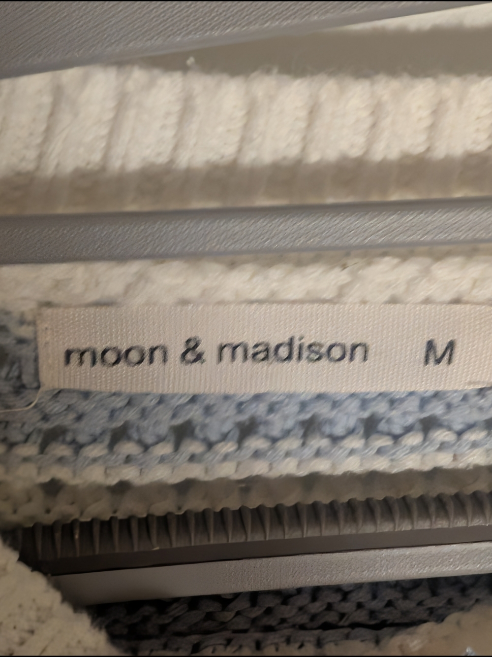 moon & madison Cream and Light Blue Striped Cropped Crew Sweater - Picture 5 of 6